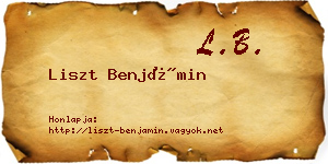 Liszt Benjámin névjegykártya